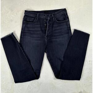 Mother Pixie Swooner Ankle Fray Jeans Dark Wash High Rise Denim Pre-owned Sz 28